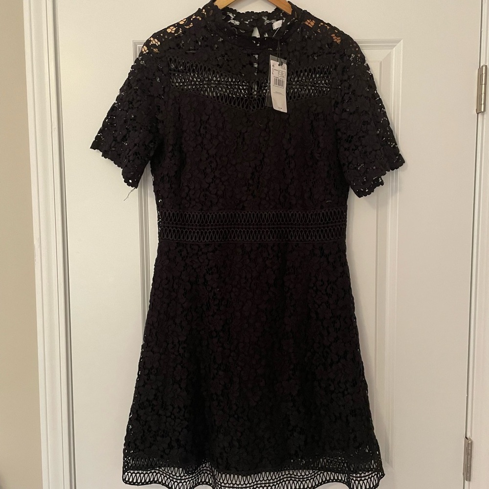 NWT Mango Gipure Black Lace Overlay Dress - Picture 3 of 9